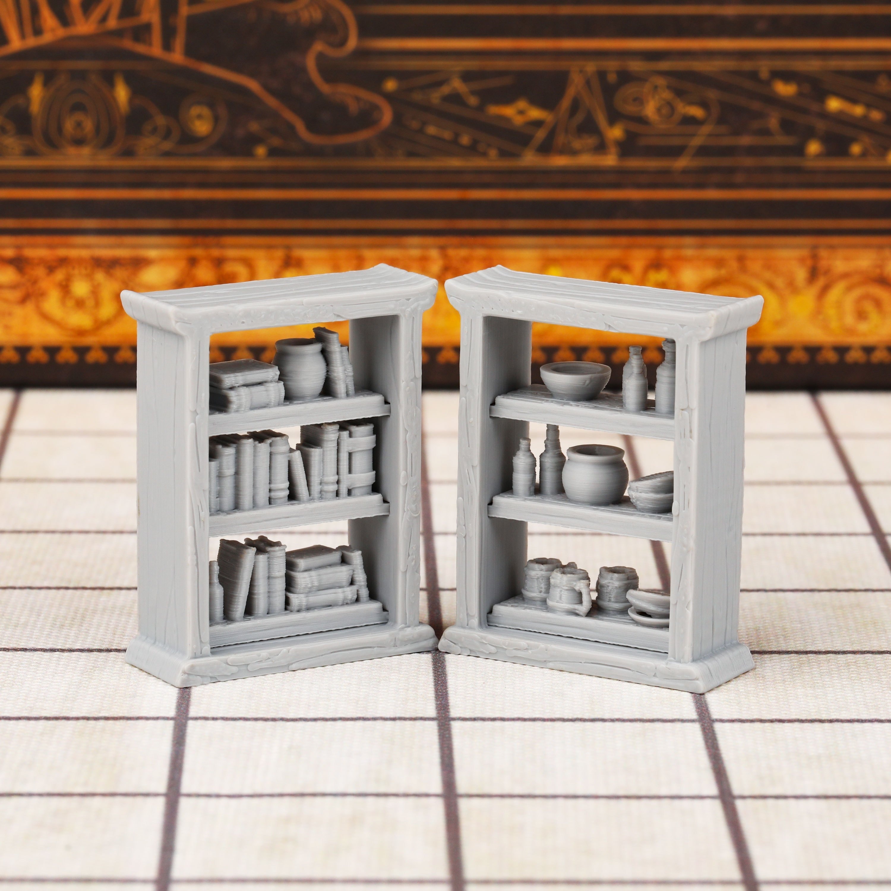 

2pcs Rpg Miniature Set - Interchangeable Shelves Bookcase & Cupboard For Dnd And , 3d Printed Plastic, Christmas Or Halloween For Dm