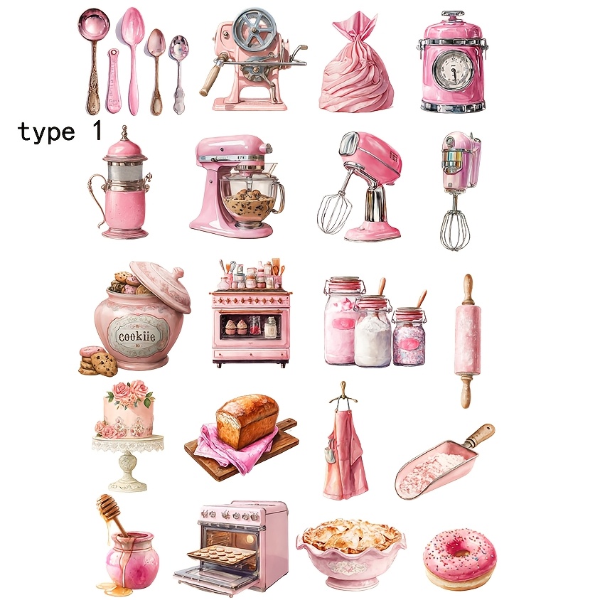 E-shop 1 Packung Rosa Küchenbackzubehör für Dessertwerkzeuge Aufkleber, 2D Flache Kreative Handgemachte Aufkleber, DIY Journal Notizbuch Fotoalbum