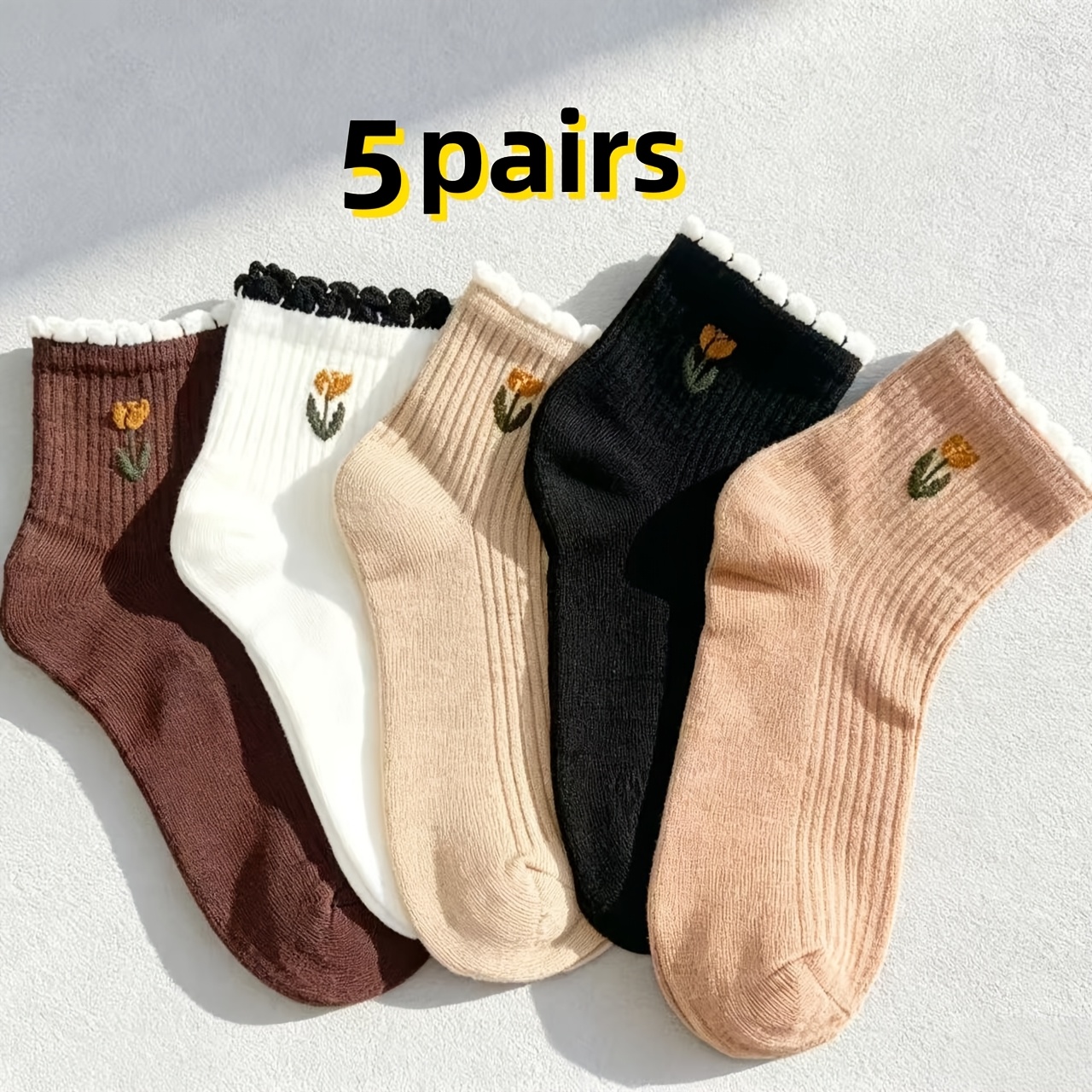 TEMU 5 Calzini Tulipani in Pizzo al Polpaccio da Donna, Stile Versatile per