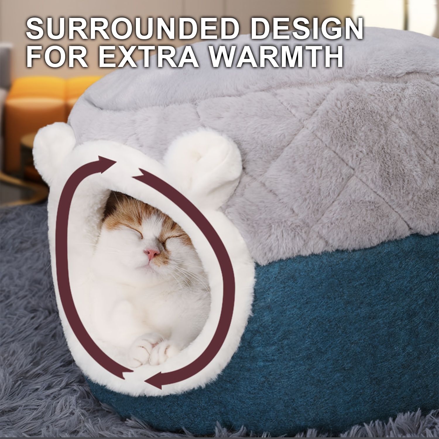 calming cat bed for indoor cats small cat houes 20 inch washable non slip round fluffy plush pet bed cylindrical dog bed for pets up to 15   Product details 4