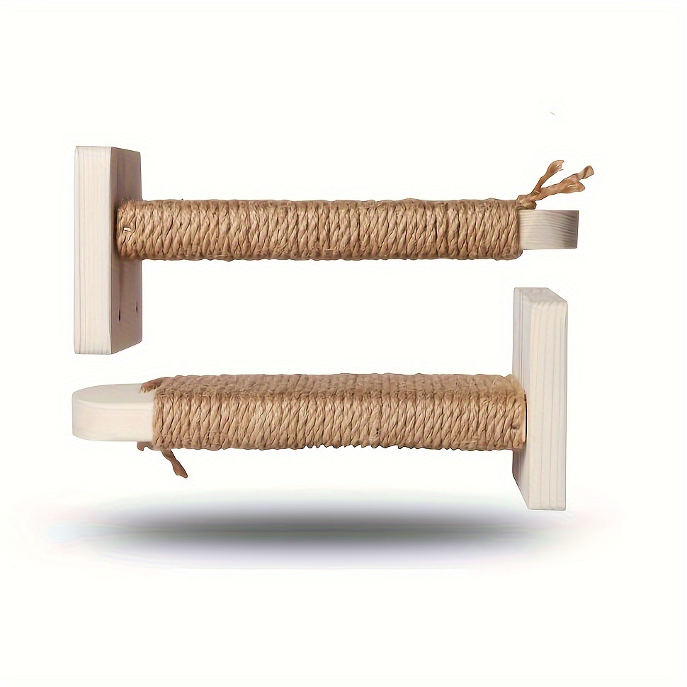 Image of 2- Mounted Cat Scratching Steps Perch, Sisal Scratching Mat Platform, Wooden Cat Climbing Stairs, Pet Wall Mounted Cat Furniture