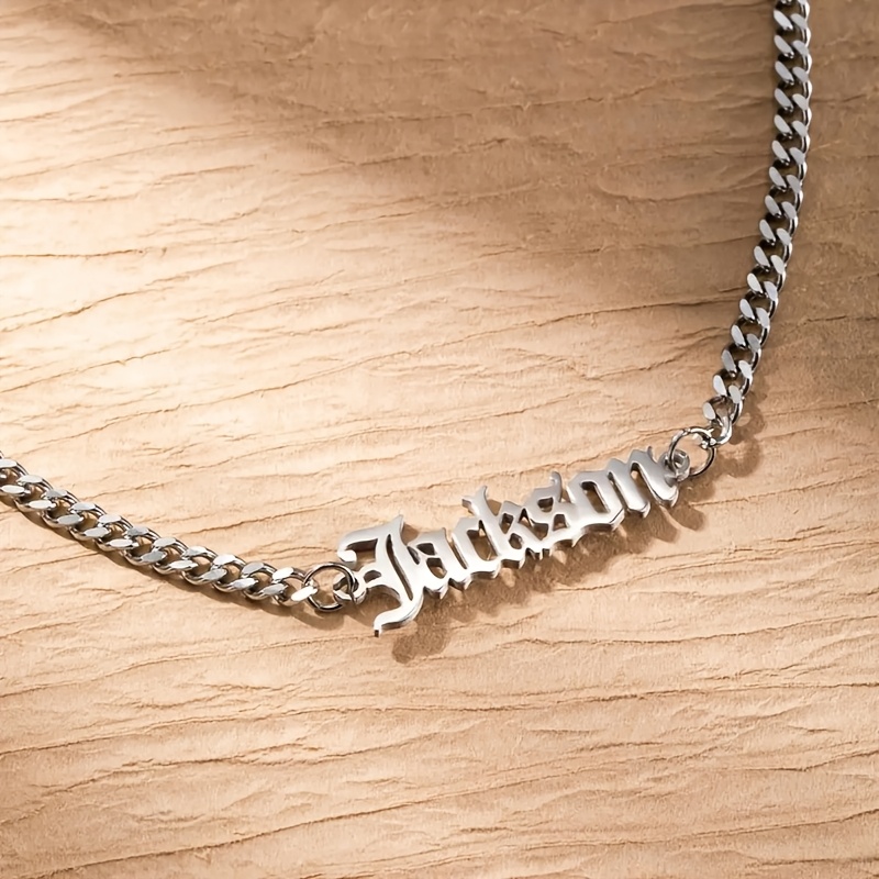 TEMU 304l Stainless Steel Vintage Gothic Font Cuban Link Custom Necklace, Personalized Multi-name Necklace For Men, Engraved With Multiple Names Of ,