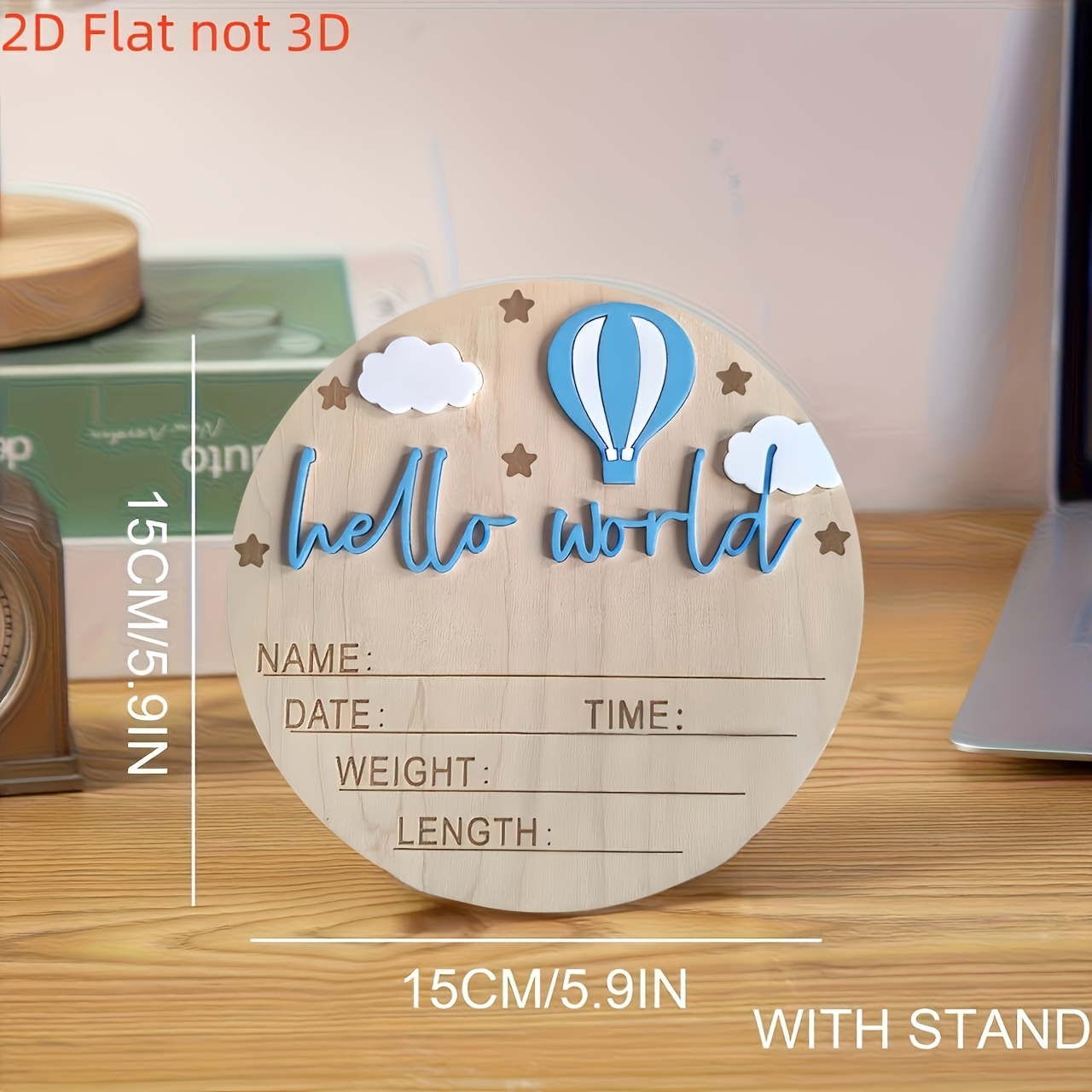 TEMU Panneau d'information pour nouveau-né "Hello World" 2D plat - Carte en bois pour de et de , , décoration multifonctionnelle , et , 2D plat,
