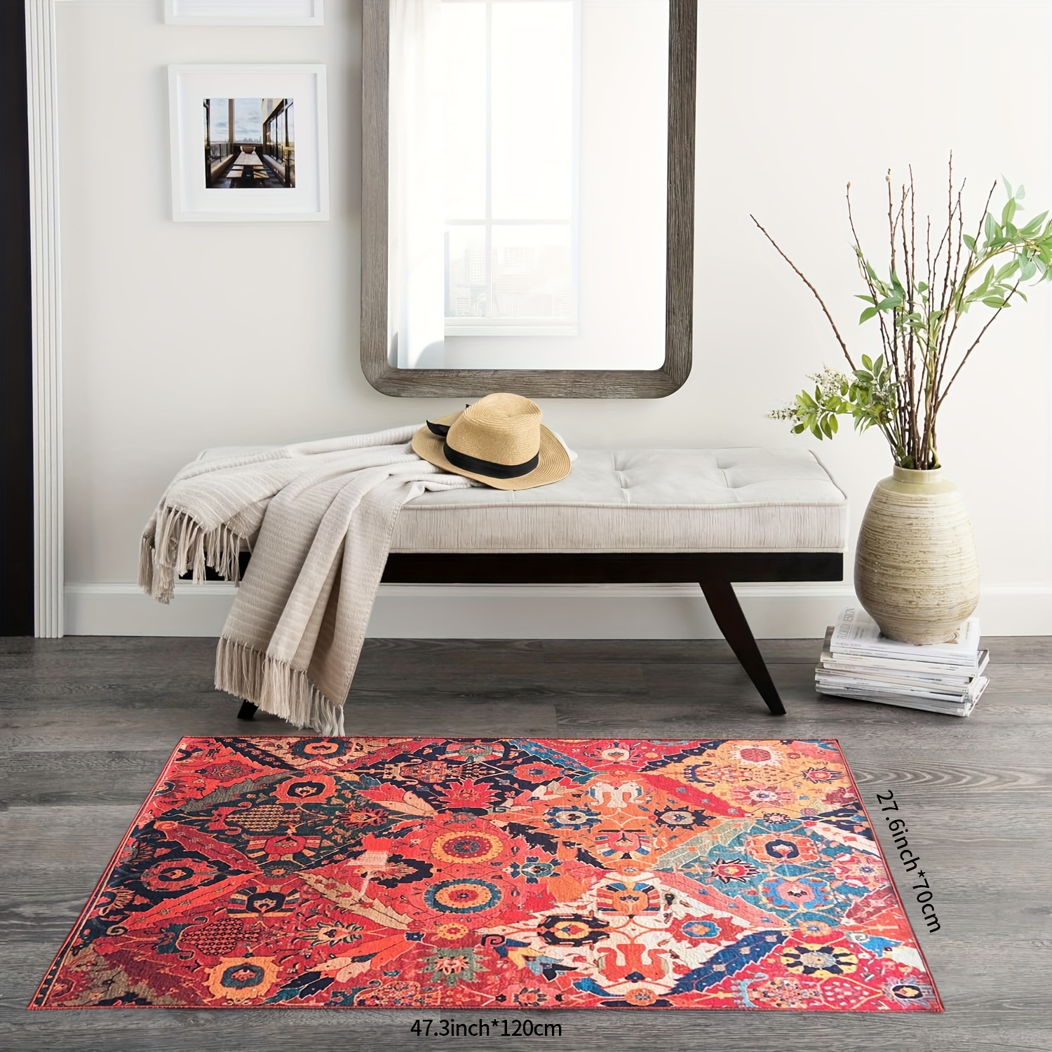 RUGMRZ Teppisch Teppiche, Dämm- & Schutzmatten Orientalteppich schwarz  Wohnzimmer Mittelteppich floral mit Schalldämmung Fußmatte Innen Antirutsch