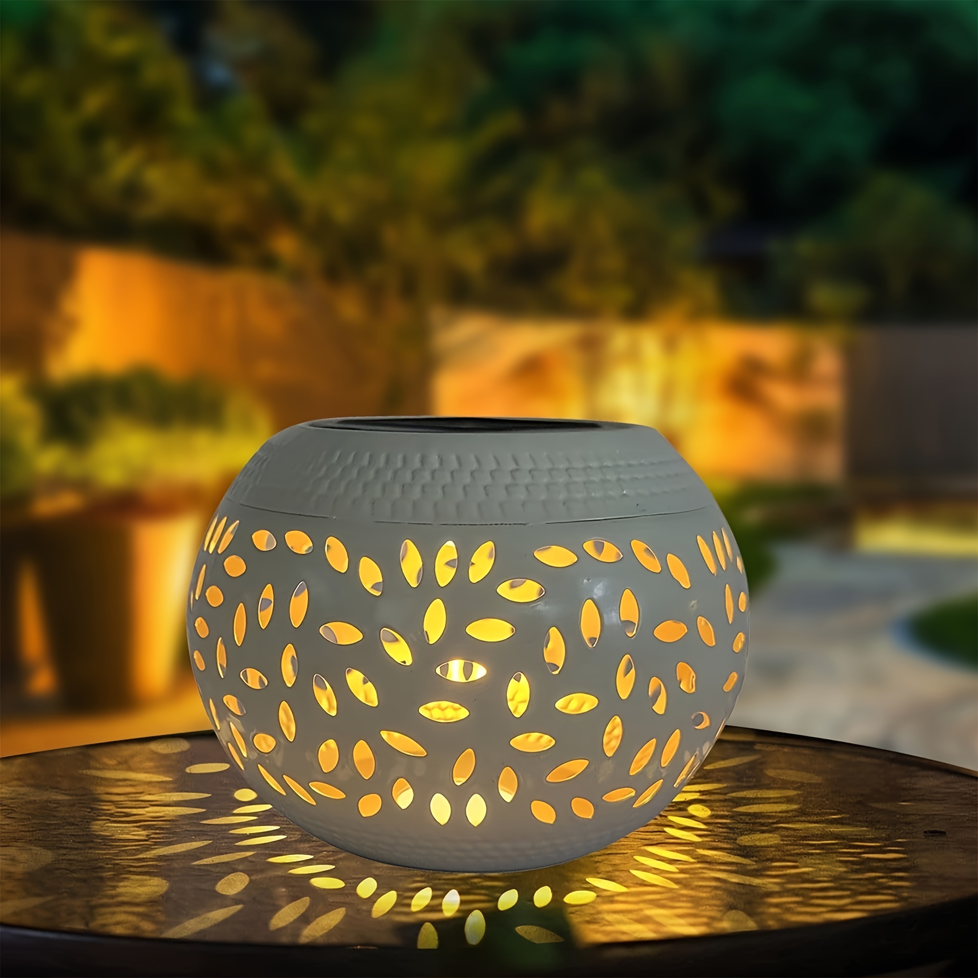 

Solar Table Lights Outdoor - Dancing Flickering Flame Lamp White Metal Tabletop Light Solar Powered Decorative Lighting Lantern For Desk Bedroom Patio Garden Pathway Yard (1 Pack)