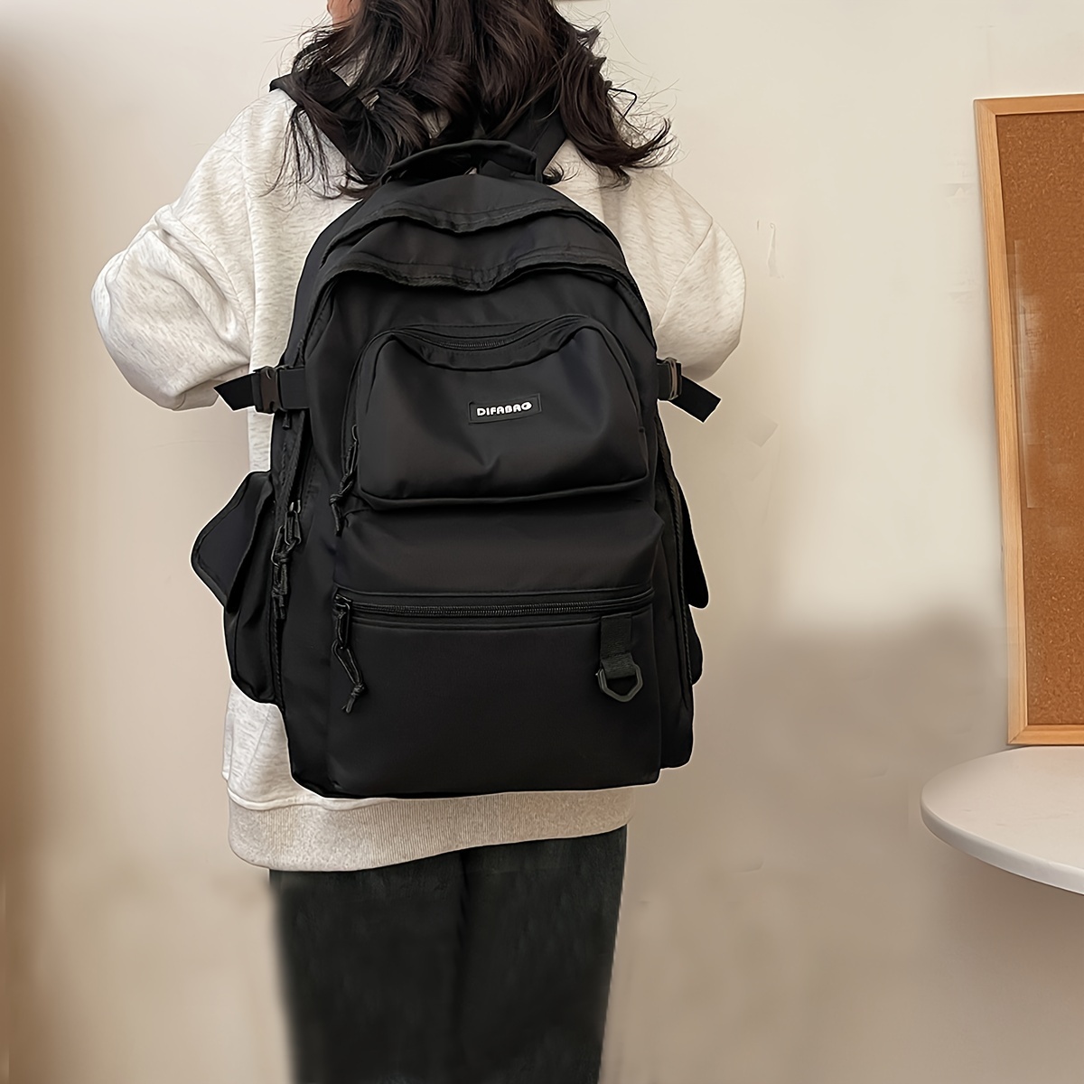 

Minimalist Solid Color Laptop Backpack, Preppy Style School Bag, Back-to-school Casual Nylon Travel Waterproof Daypack