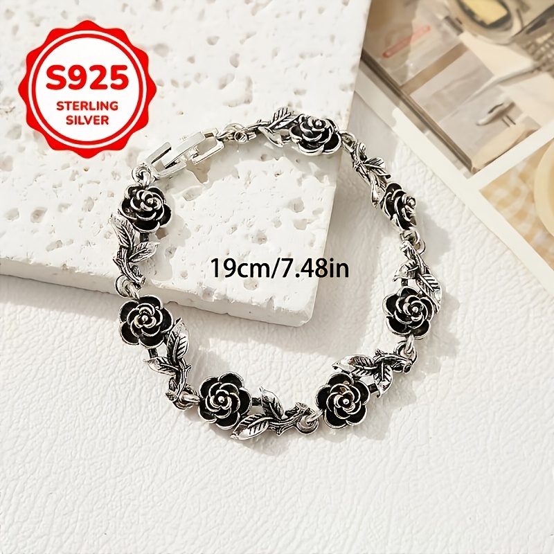 Women's S925 Silver Rose Floral Design Bracelet