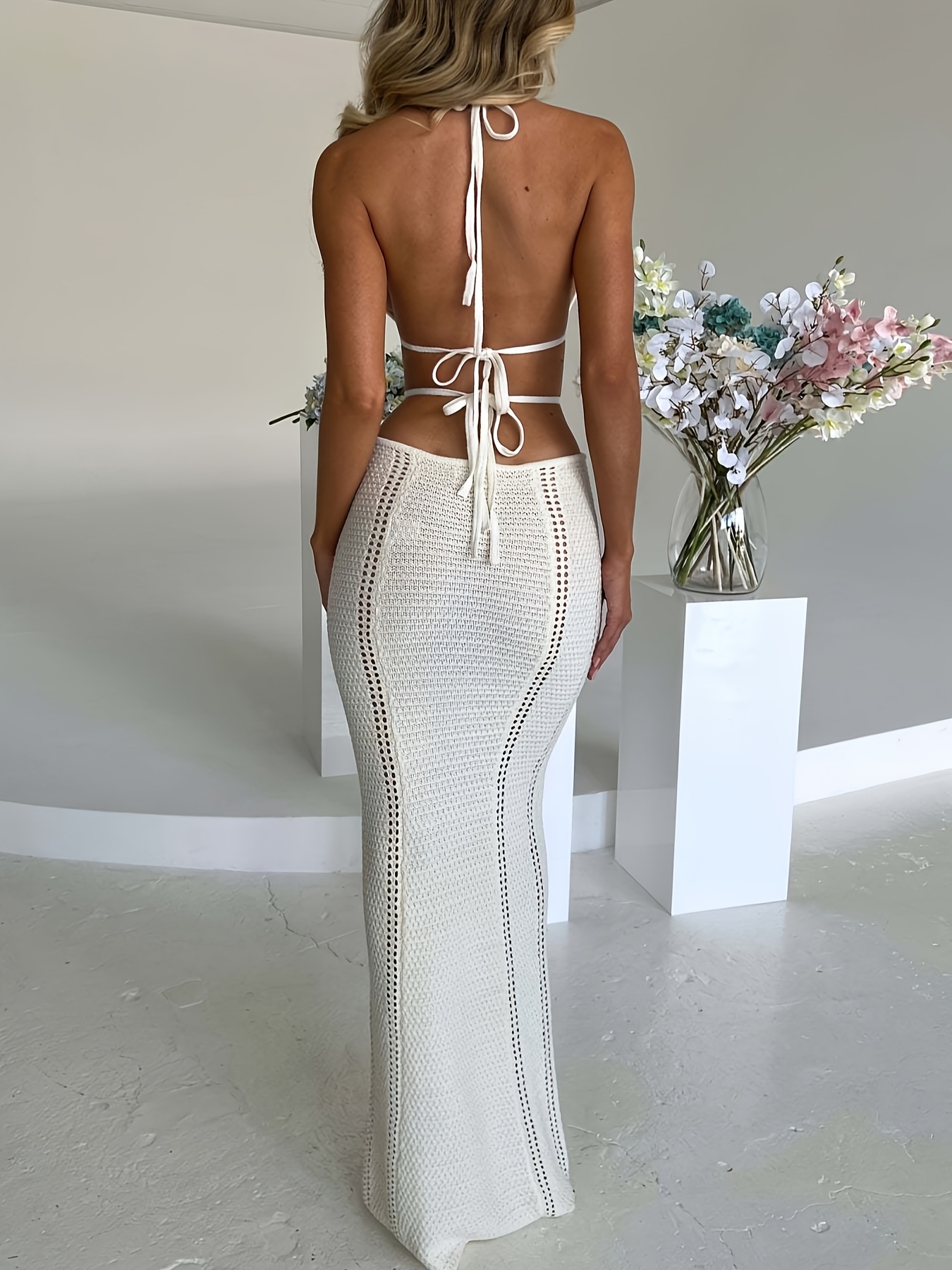 knee length dresses for ladies White Mesh Sheer Spaghetti Straps Maxi Dress Cover Up main image 0