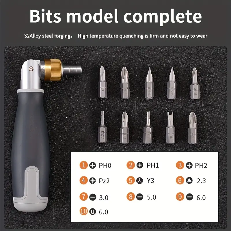 10 in 1 multi angle ratchet screwdriver set with magnetic head ergonomic handle interchangeable bits ideal for office use phillips hex torx bits screwdriver set car Product details 3