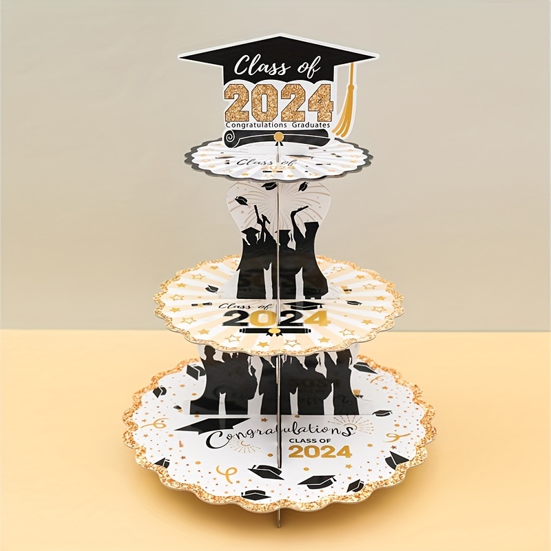 

Set, Graduation Cupcake Stand, For Cupcakes Black Golden Graduation Cap Decorations Cardboard Cake Dessert Holder Tower For Class Of 2024 Congrats Grad Party Supplies