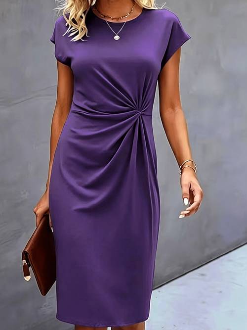 item picture solid color casual dress party dress womens round neck fashion waist cinching dress