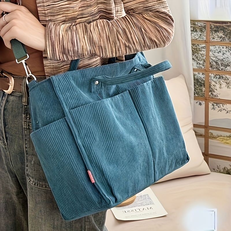 Image of Thickened Corduroy Fashionable Women's Shoulder Bag, Multiple Colors Are , Commuting To Work And School, College Student Bento Tote Bag, Soft And Durable Texture, Exquisite Gift