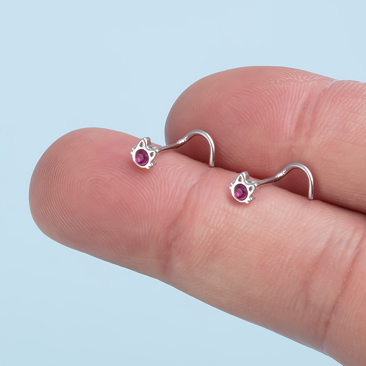 Set Of 2 Adorable Cat Nose Studs Synthetic Zirconia, Suitable For Piercings Including Cartilage, Tragus, Daith, And Helix, In Gauge Size