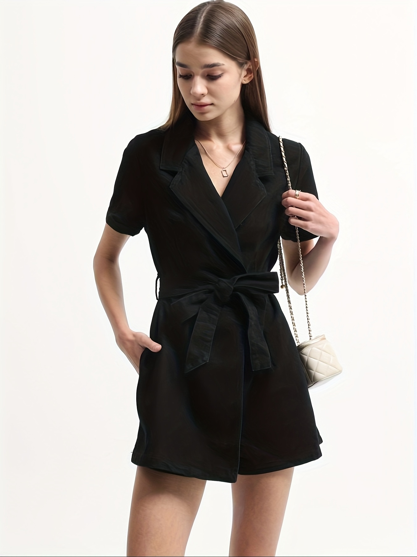 ladies black denim dress Allegra K Denim Puff Short Sleeve Collared Button Down Mini Dress, Black / 2XL