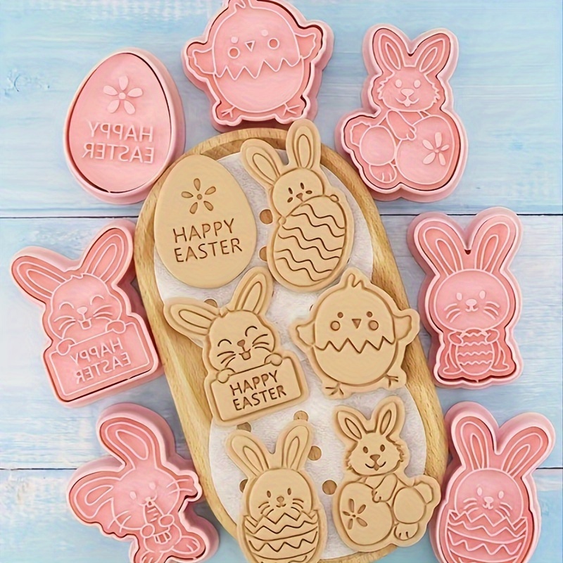 

8pcs Bunny Easter Cookie Mold, 3d Cartoon Bunny Three-dimensional Press Mold, Biscuit Mold, Fondant Baking Tool, Baking Tools, Kitchen Gadgets