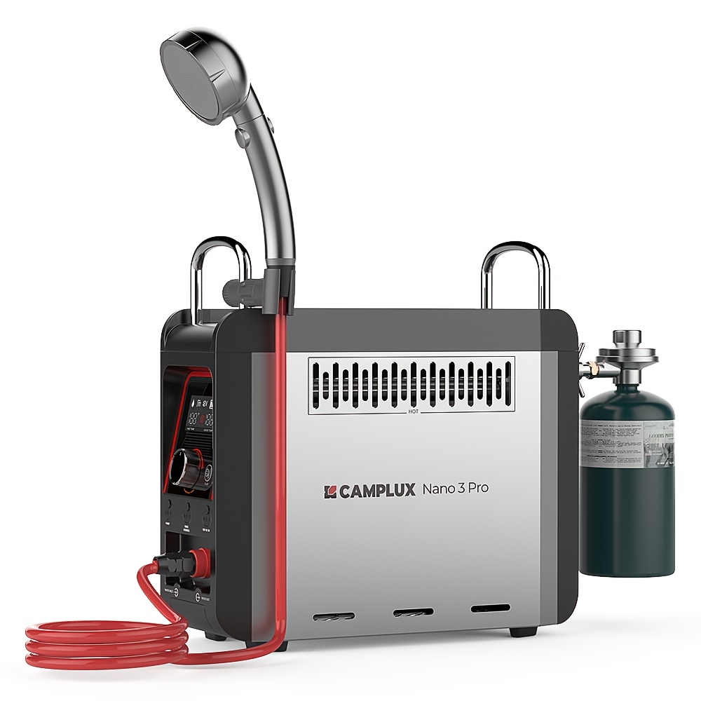 TEMU CAMPLUX Nano 3 Pro Chauffe-eau portable au propane 1 lb avec pompe, douche de camping instantanée, sécurité certifiée CSA