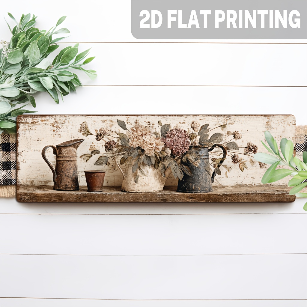TEMU 2d Flat, 1pc, Rustic Still Wooden Sign, Farmhouse Floral Arransynthetic Gemstoneent Wall Decor For Home Decor, Kitchen, Entryway, Living Room,