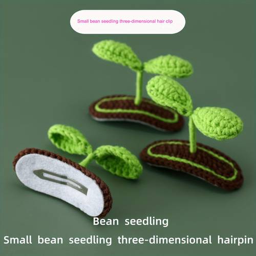 cute yarn crocheted sprout 3d hairpin bb clip for the forehead fun and quirky hair accessory for women