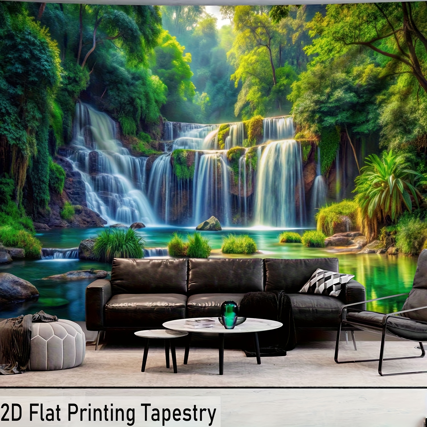Grande tenture murale forêt cascade nature déco avec fixations_voghion.com