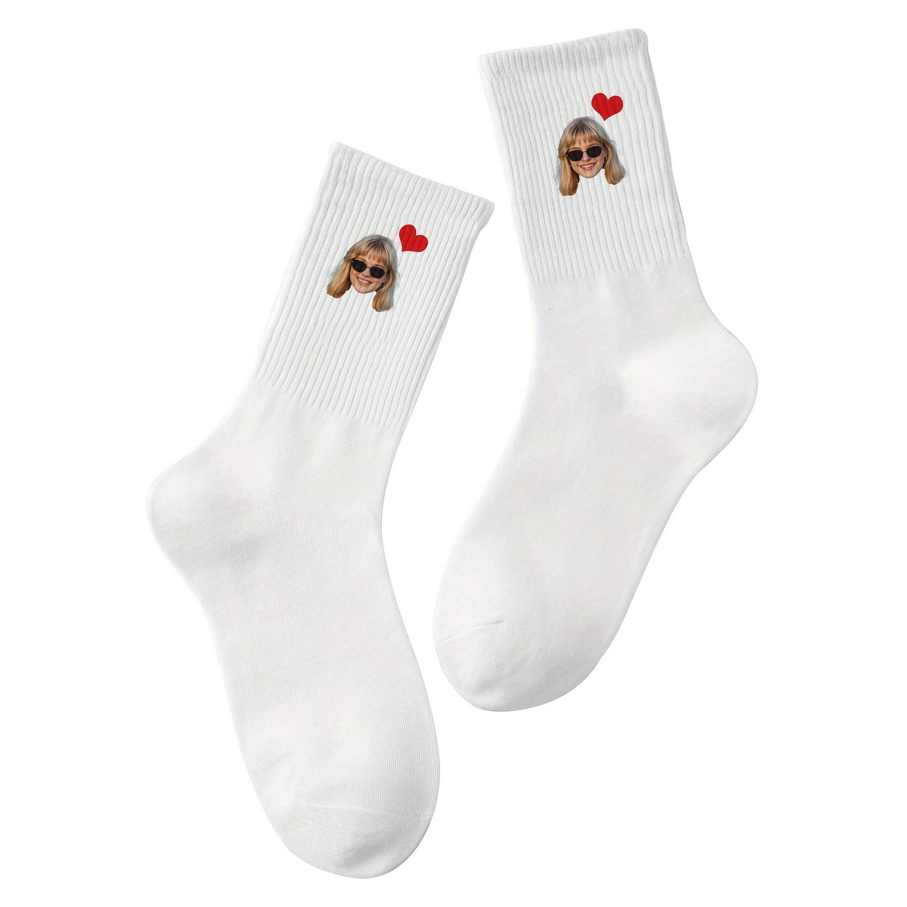 E-shop 1 Paar personalisierte Gesichts-Paar-Mittelrohr-Socken, personalisierte Socken mit Fotos, lustiges personalisiertes Bildpaar mit mittellangen