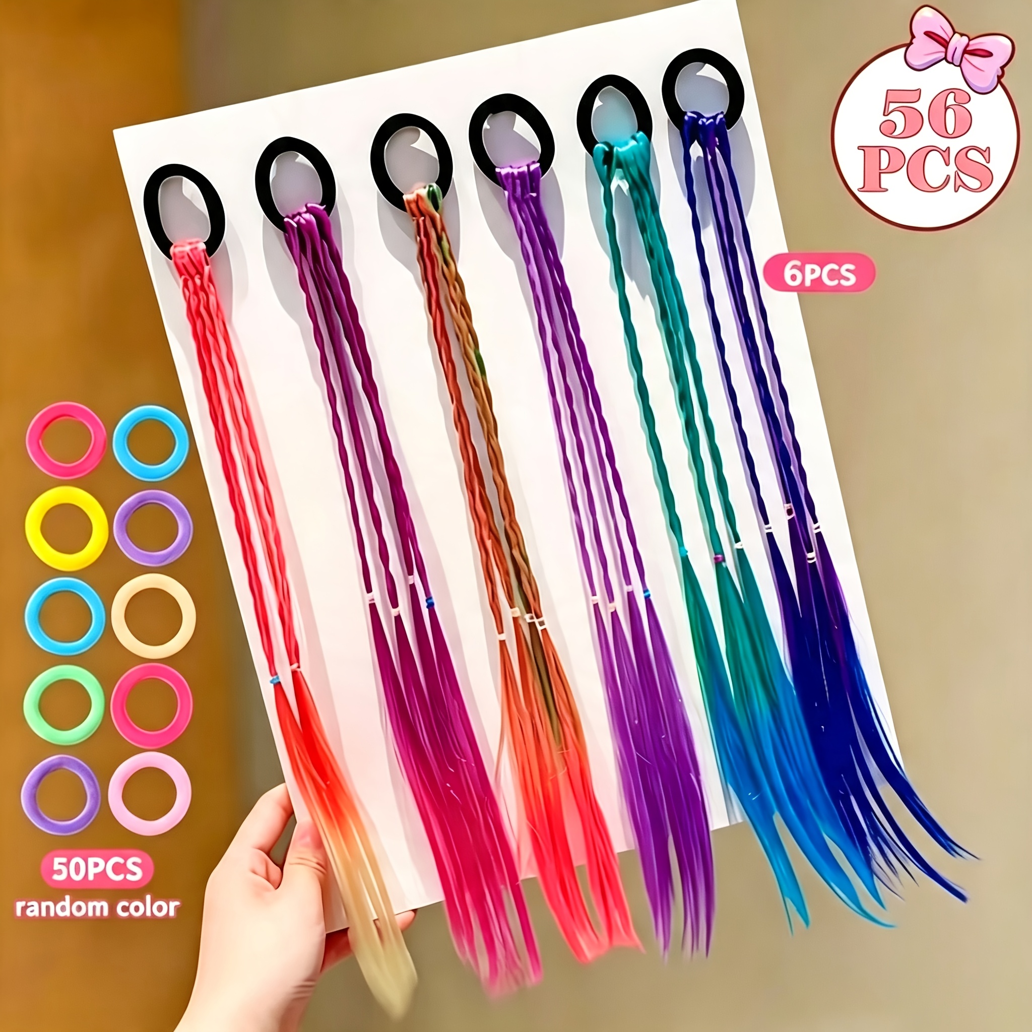 TEMU Random Color 56-pack Women's Hair Ties And Colorful Braided Hairband, Time-saving And Creative Hair Accessory, Colored Braided Wig, Ponytail