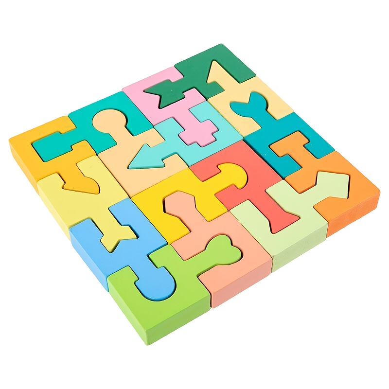 Image of 16 Block Puzzle, Unlock Puzzle Wooden Toys, , Diverse , Enhance Children's Thinking And Understanding , Skills, Christmas And Halloween Gifts