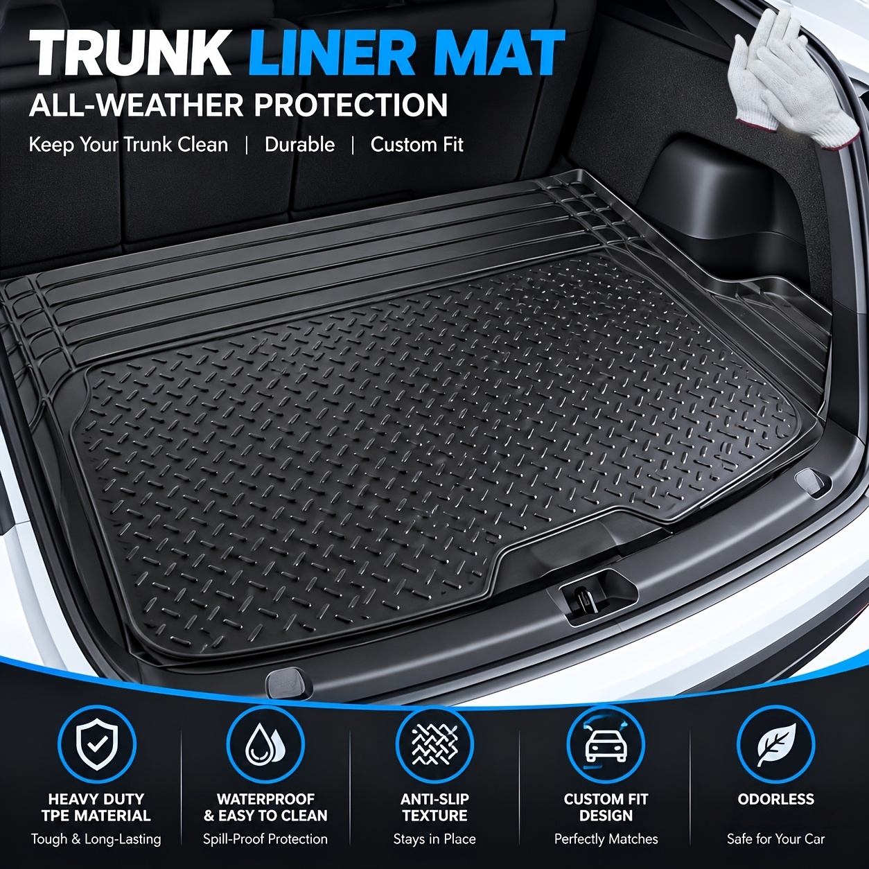TEMU Universal Car Mat, Rubber Cargo Liner, Waterproof Trunk Protector, Non-slip Easy- Mat For Cars, Suvs & Sedans