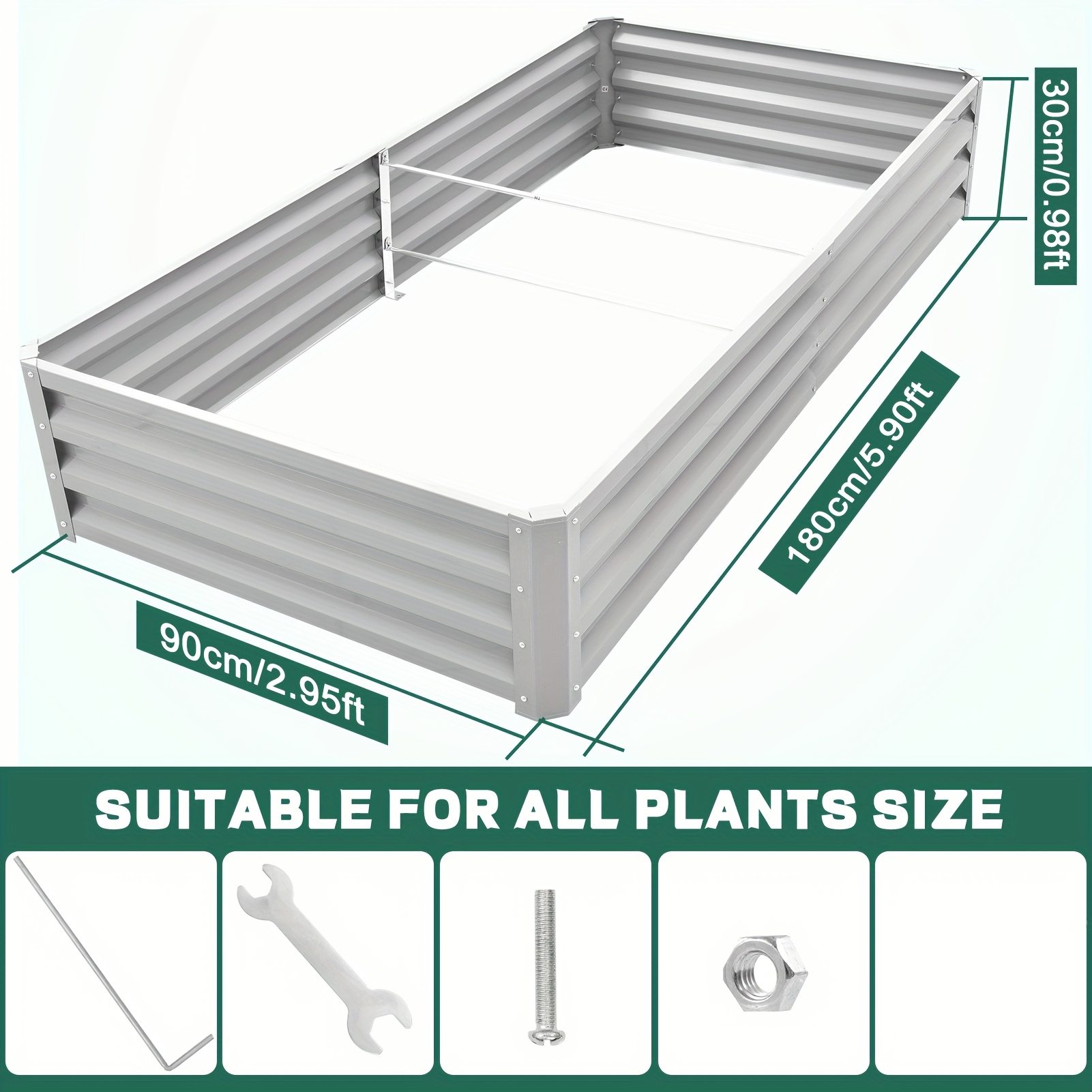 Image of A Single Raised Garden Bed Made Of Galvanized Steel, Multiple Components, Outdoor Planter Boxes For Gardening, Large Rectangle Metal Container For Growing Fruits, Vegetables, Flowers And Herbs
