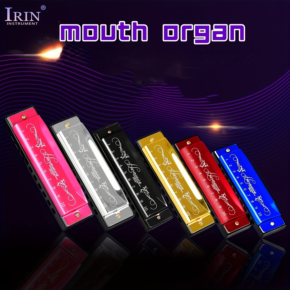 

Irin 10-hole 20-note Harmonica, Metal Cover With Abs Plastic Body, Polished , Includes Case, High-quality Vibration Reeds For Pitch, Musical Instrument