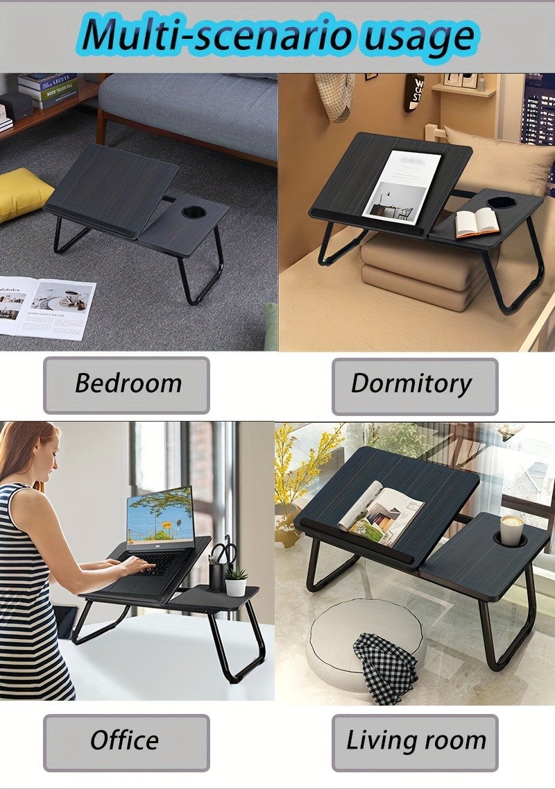 1 multifunctional adjustable folding table 5 corner lift and lower casual reading table with cup holder anti slip strip portable folding laptop desk stand living room bedroom youngsterss study table laptop table bedside table sofa table details 2