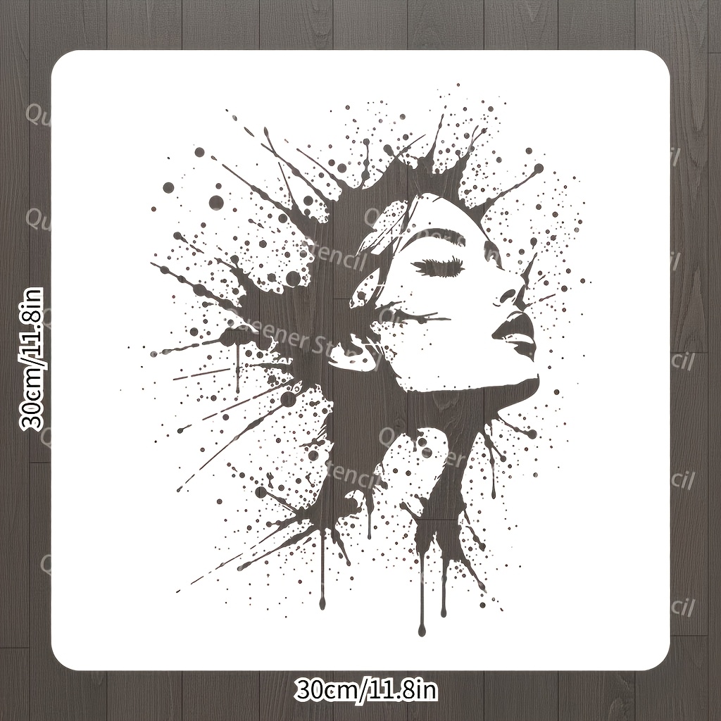 TEMU Stencil 30cm x 30cm con di Femminile Astratto e Linee dei Capelli - Riutilizzabile e Durevole, per da Parete, Pittura su Tela, Scrapbooking,