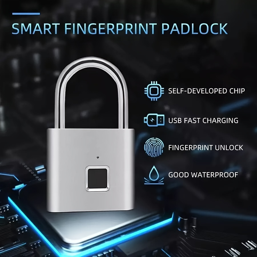 smart fingerprint padlock usb rechargeable door lock biometric   door lock zinc alloy smart life unlocking details 2