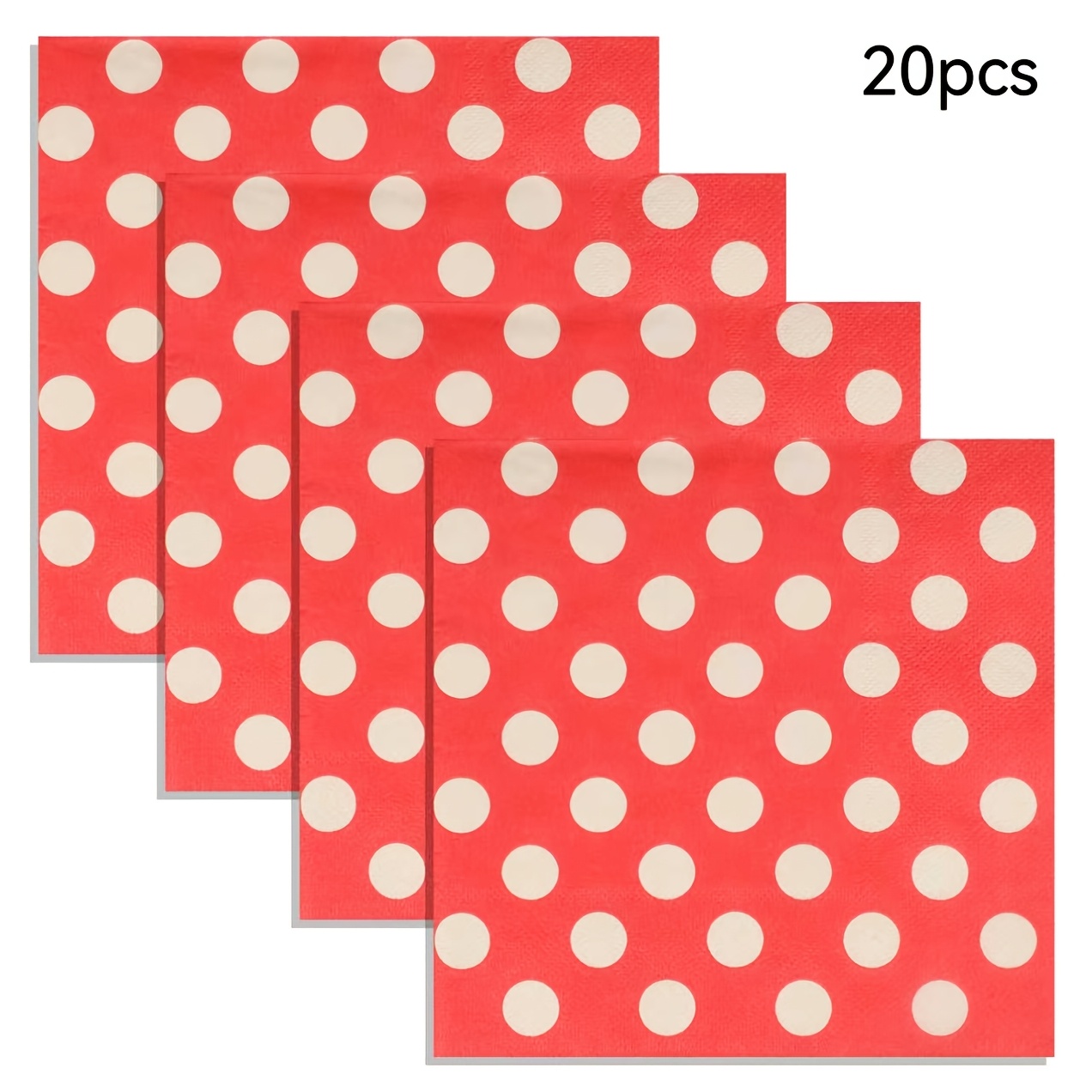TEMU Lot de 20/40/60/80/100/200 serviettes, 2 épaisseurs, douces, carrées, à pois rouges, taille dépliée 33 cm x 33 cm, convient pour : mariages,