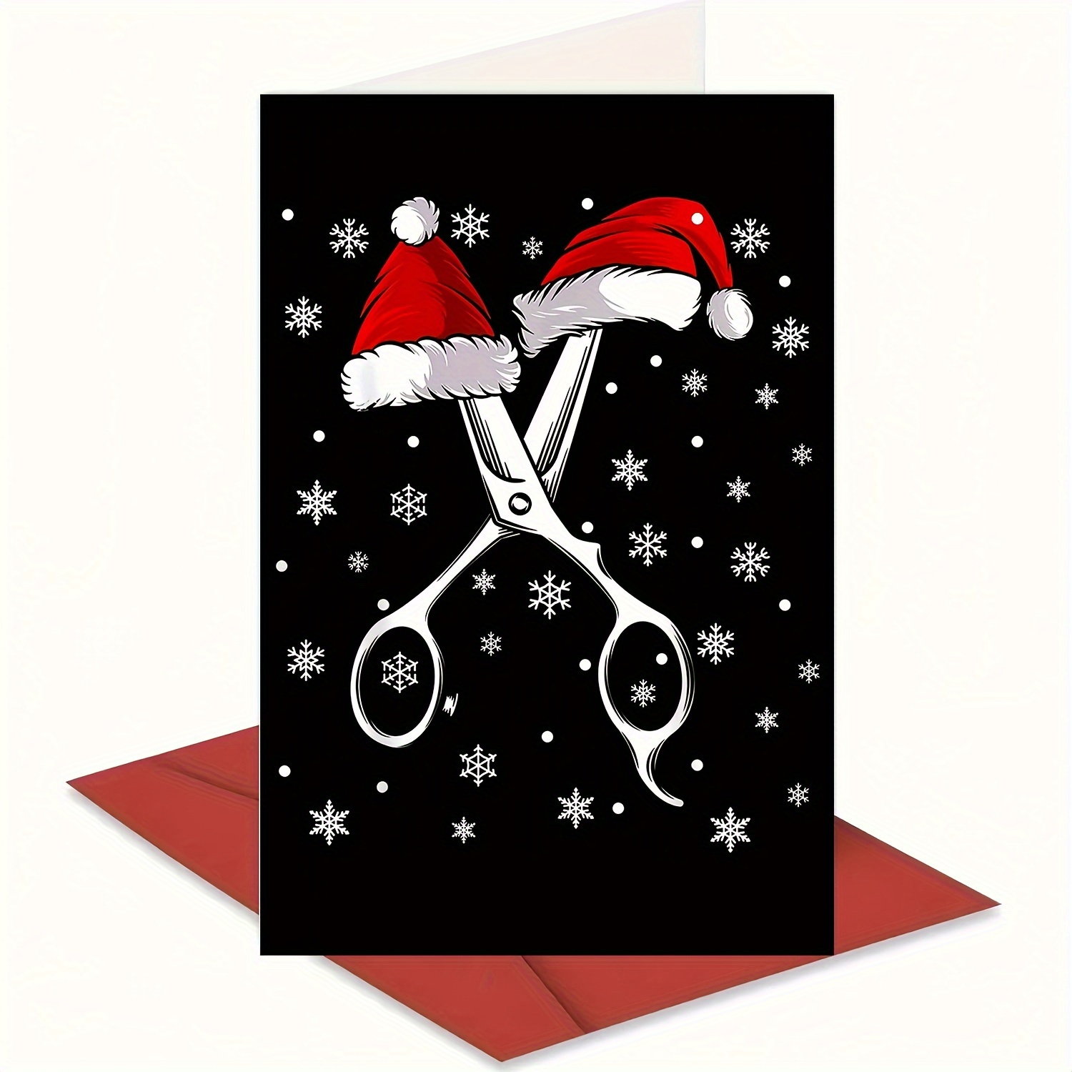 

Christmas Greeting Card: Hairdresser Scissors With Santa Hats - Family, Friends, Colleagues, Bosses, - Suitable For Christmas, New Year, Holiday