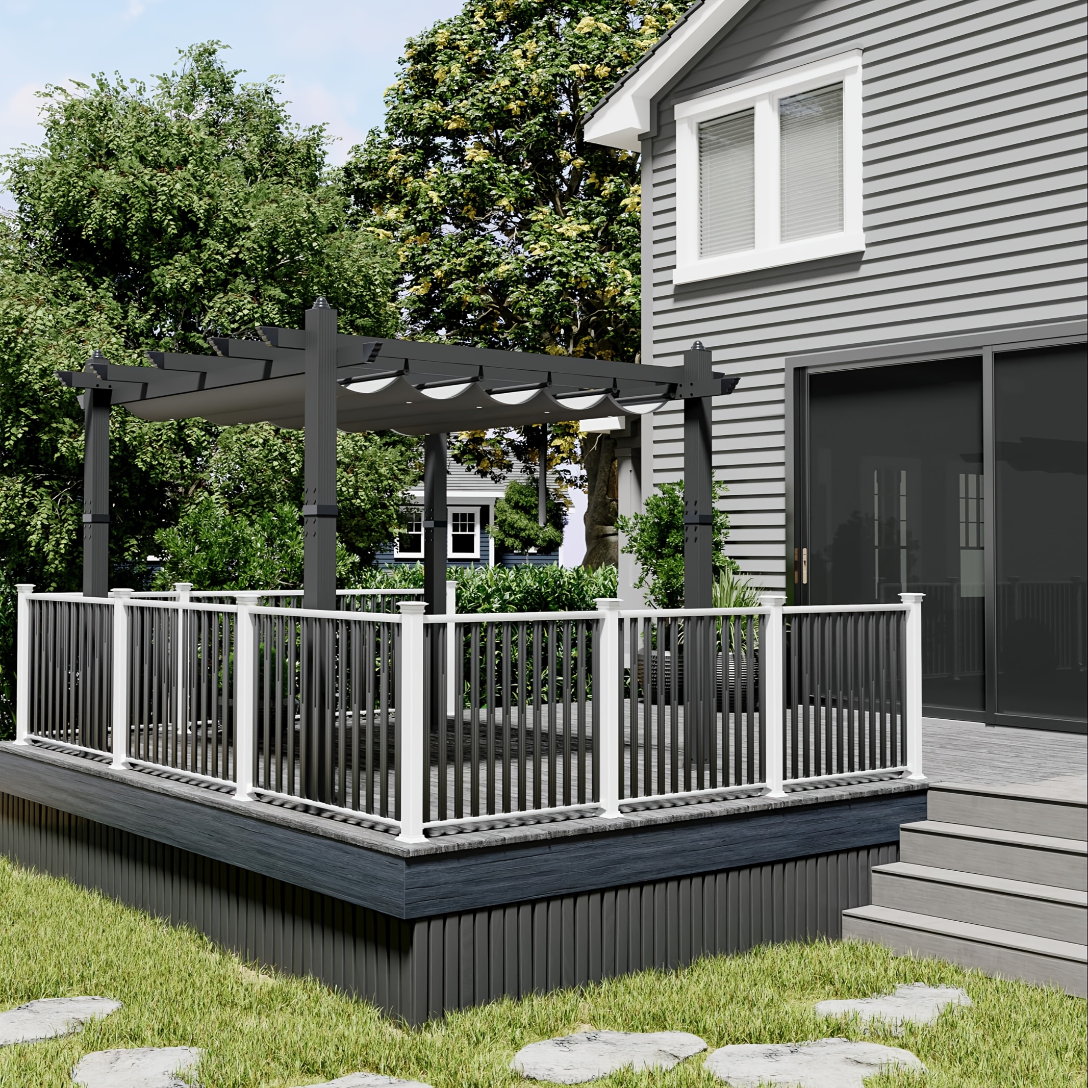 10x10ft Aluminum Pergola, Outdoor Metal Pergola with Adjustable Canopy, Reinforced Frame Outdoor Shelter for Backyard, Lawn And Deck - Gray