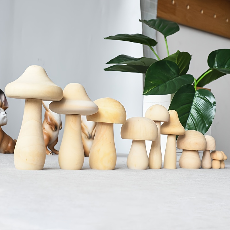 

2pcs, Wooden Mushroom Figurines For Home Decor - Handcrafted Decorative Ornaments