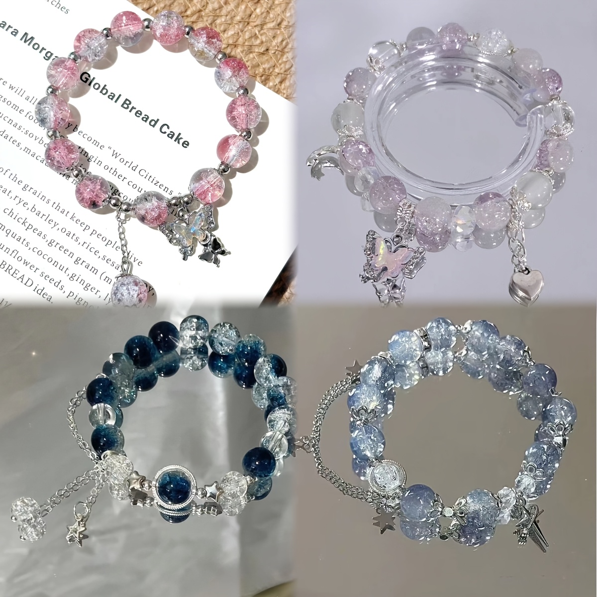 TEMU 4pcs Cute Bead S, Light Luxury Niche Couple Style, Best Gift For Best Friend, Daughter And Mother