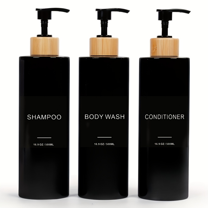 TEMU 1 Set de 3 pièces Distributeur de douche pour salle de bain Shampooing et Bouteilles de rangement pour savon avec étiquettes de douche