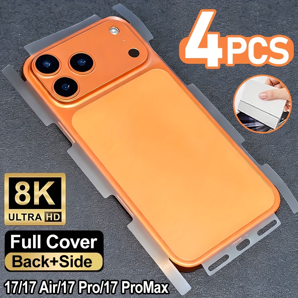 Image of 4pcs Full Cover Back Hydrogel Film Compatible With Iphone 17/17 Pro Max/17 Pro/ Air/16/15/plus/14/pro Max/13/12 Pro Screen Protector Film Compatible With Iphone 17 Pro Max Stickers