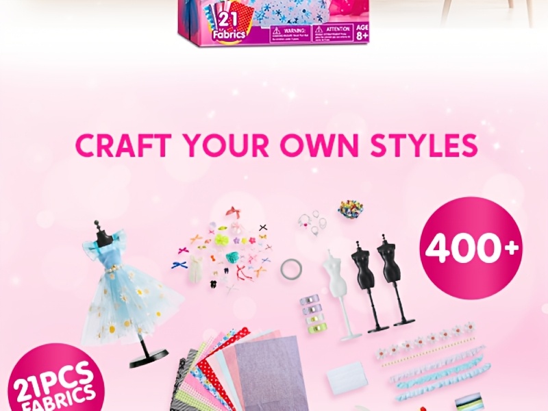 400+ peças de  sanato de design de moda para crianças |   e  sanato, kits de costura com 3 manequins para meninas com 8+  , presentes de aniversário de  , brinquedos de desenvolvimento para crianças, material de poliéster, cores misturadas detalhes 2