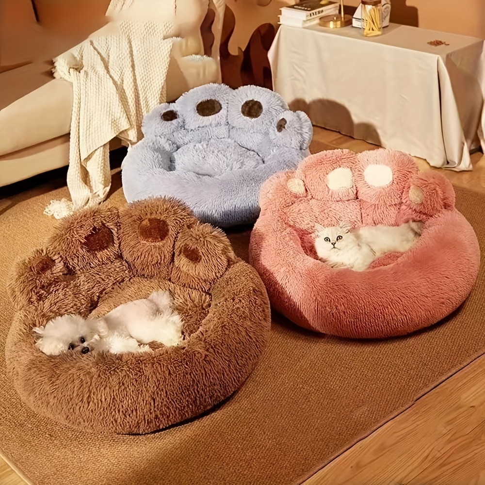 

Luxury Plush Cat Bed With Paw Design, Comfortable Pet House Sofa For Cats And Small Dogs, Nylon Material With Bottom, Pet Cushion With Unique Filling - Pack Of 1