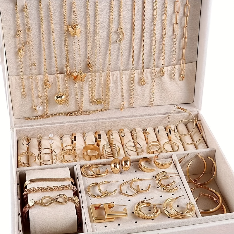 

59pcs Elegant & Simple Jewelry Set For Women - Golden- Heart, , Moon In Necklaces, Bracelets, Rings, Anklets - Ideal For , Parties, Vacations, Dates - Gift ()