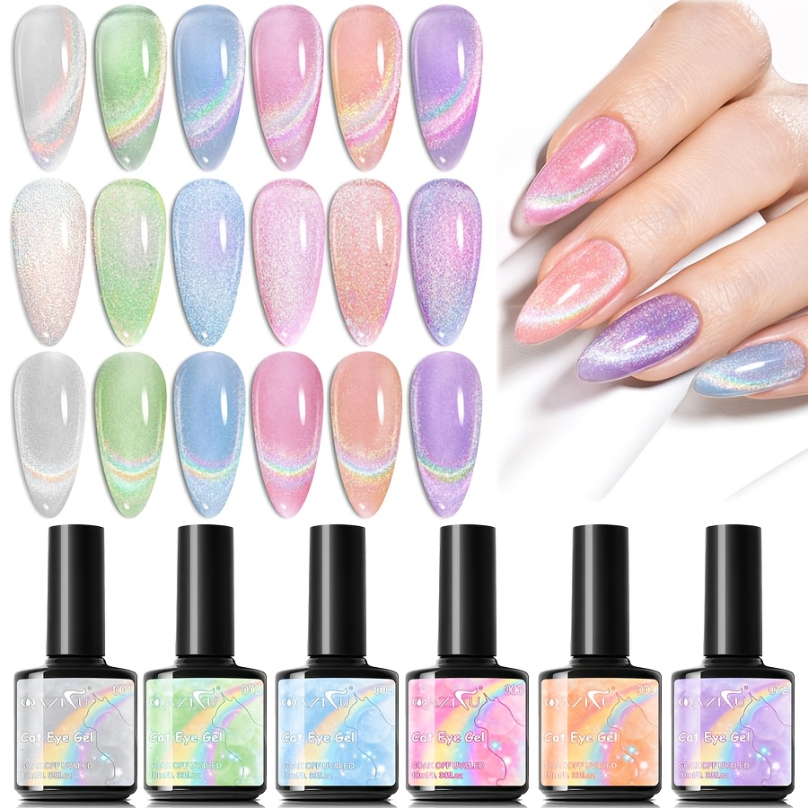 Image of 6pcs Spring/ Bead Cat Eye Gel Nail Polish, 10ml Easter Gift Led Gel Nail Polish For Beginners, Nail Art For Diy Manicure Salon, Suitable For Hands, Feet, And Nails, Ideal Gift For