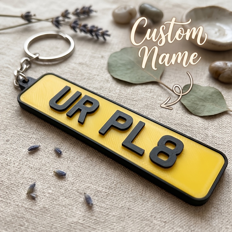 TEMU [2d Flat] [2d Flat] [customized] 1pc Custom Personalized Text Name Auto License Plate Keychain Acrylic Car Number Plate Nameplate Custom Message