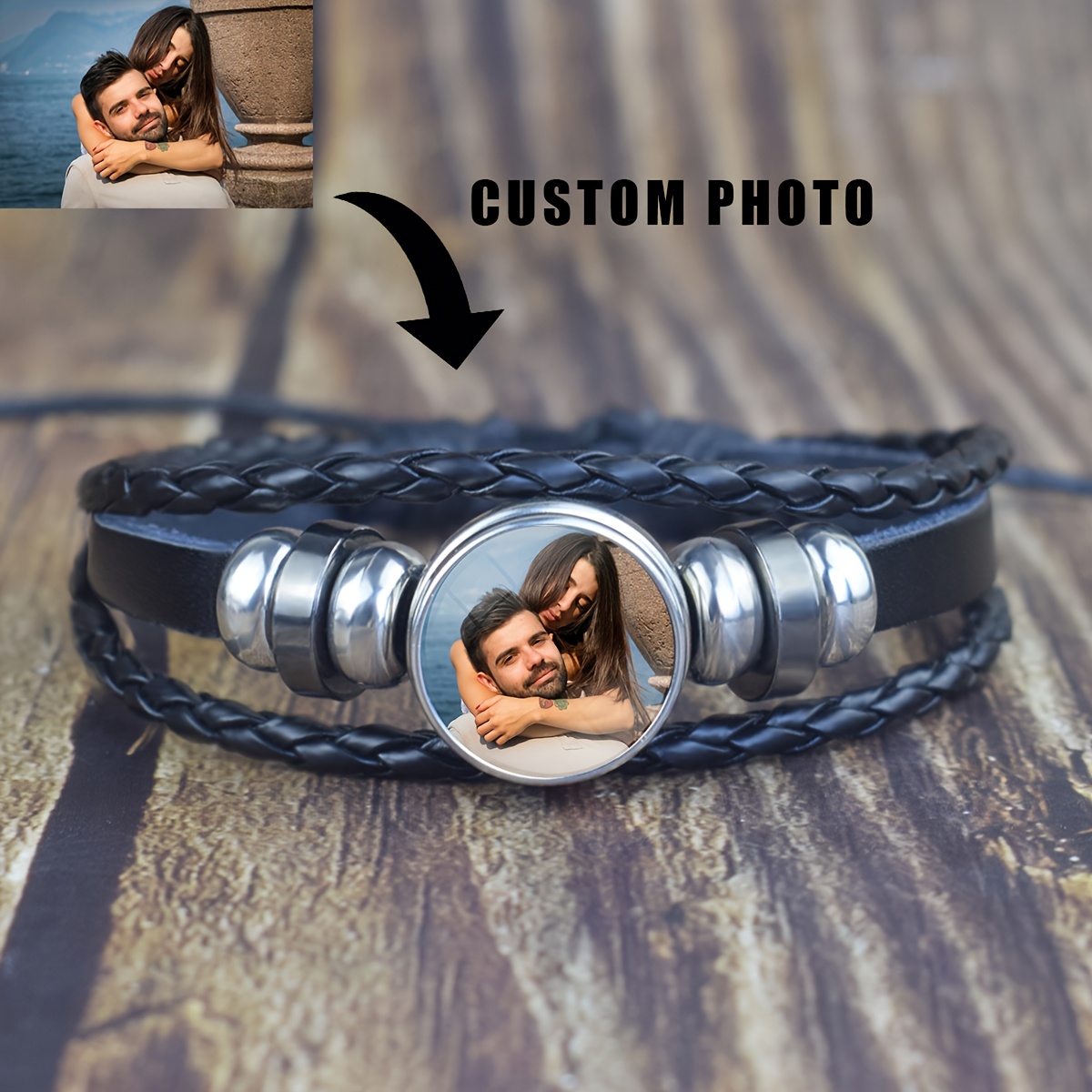 E-shop [Personalisiert] . Personalisiertes Foto Snap Button Armband, personalisiertes Bild geflochtenes Armband für Männer und Frauen