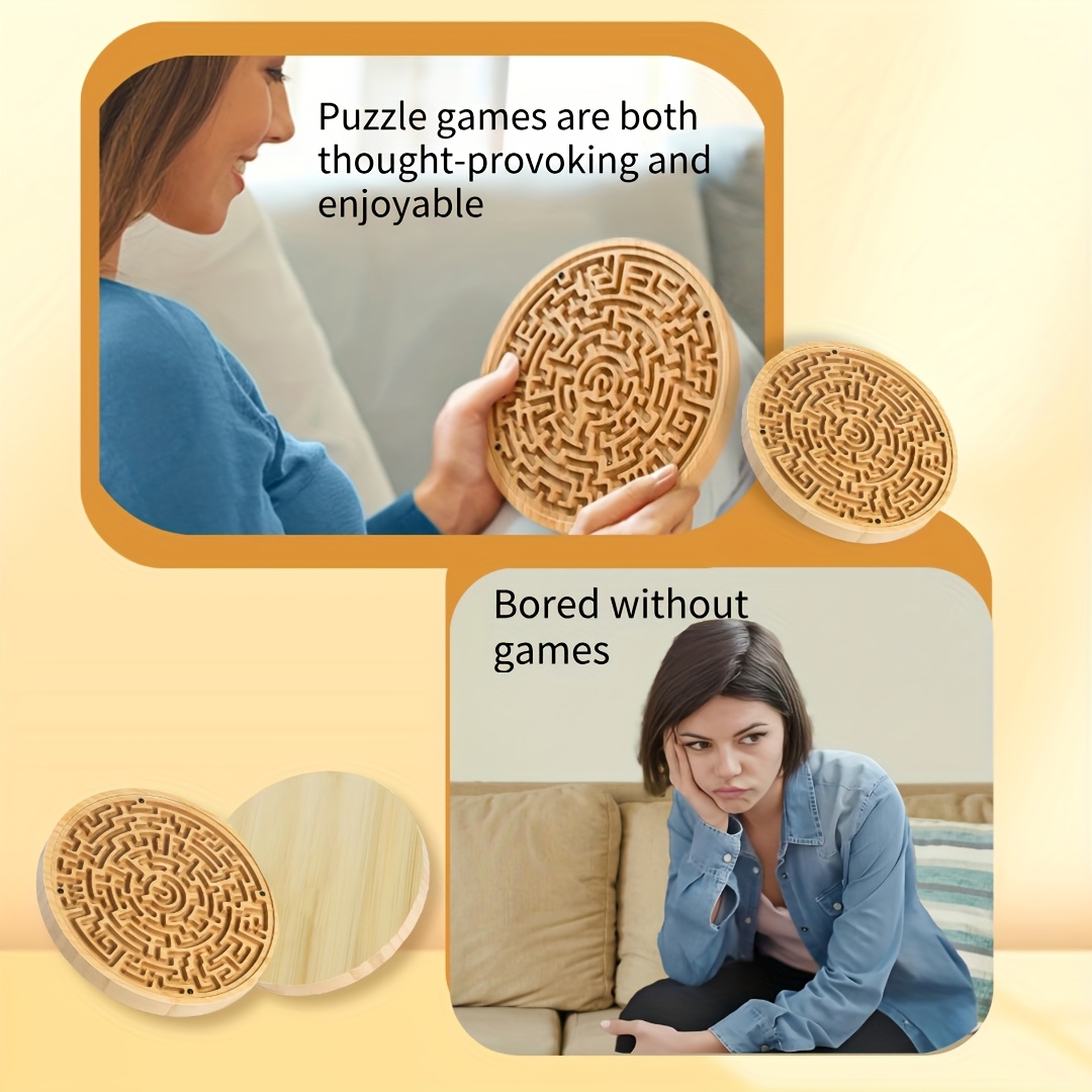 Wooden Labyrinth Board Game - Two-Sided Marble Maze With Metal Balls Puzzle