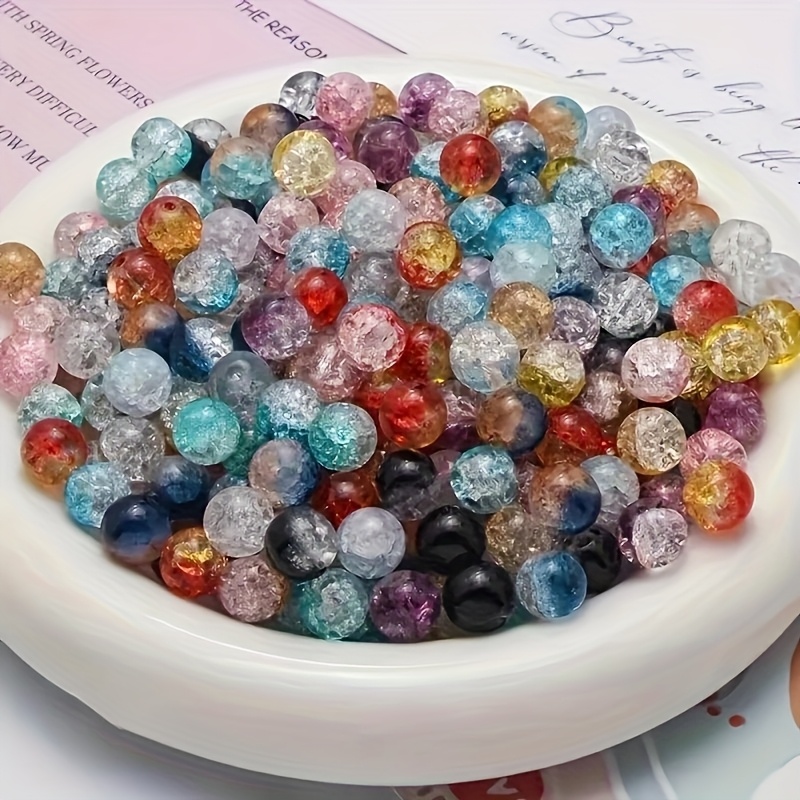 300pcs Glitter Gradient Crack Beads - Acrylic Round Beads With Iridescent For Making, Bracelets, Necklaces, Earrings - Gift For Craft Enthusiasts