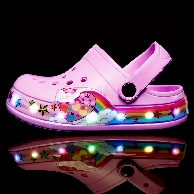 kids glow in the dark clogs breathable eva sports casual shoes non slip beach footwear cartoon pattern slip on closure battery operated for boys girls spring summer fall details 4