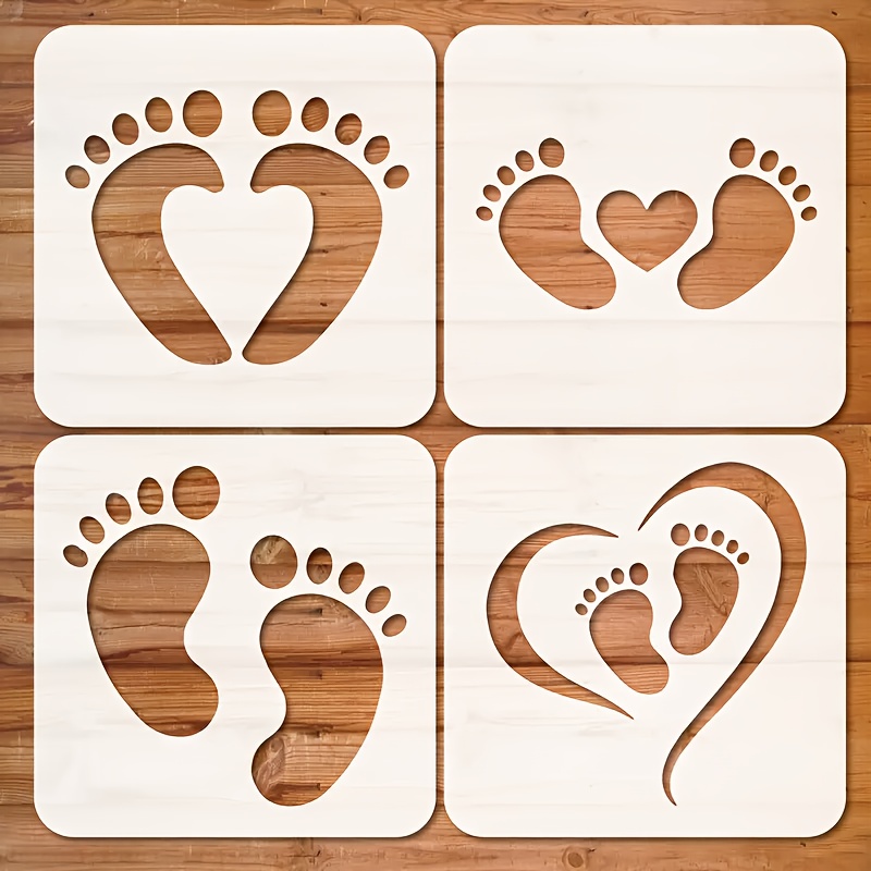 4pcs Reusable Footprint Stencils For Diy Crafts, Wall Art, Furniture, And Wooden Canvas Decoration