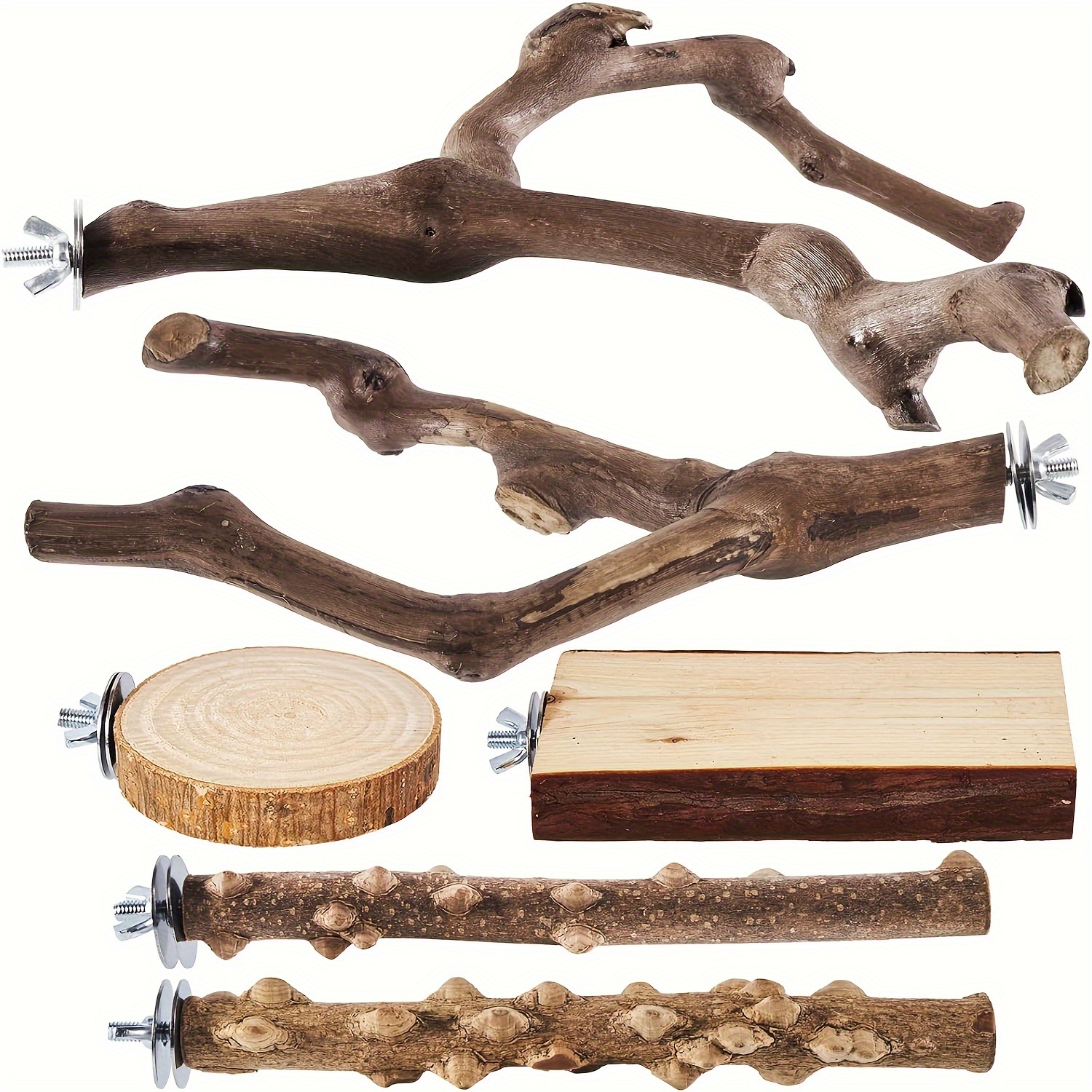 

6pcs Natural Perch Set - Ideal For Small Parrots & , Cage Accessories With Chewable